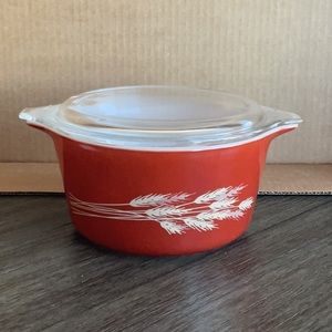 Pyrex Autumn Harvest Wheat Rust 473-B 1L Vintage Cinderella Casserole w/Lid